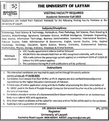 Jobs in University of Layyah